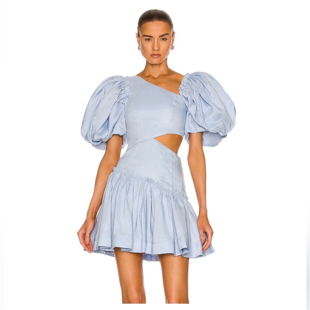 Aje Chateau cutout mini dress in blue linen